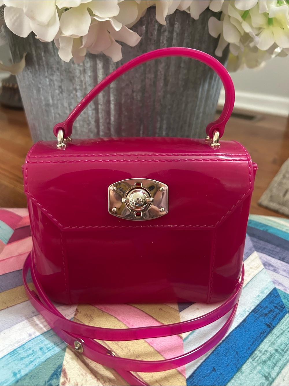 Furla Hot Pink Jelly Mini Top-Handle Bag with Gold Hardware - Picture 2 of 9